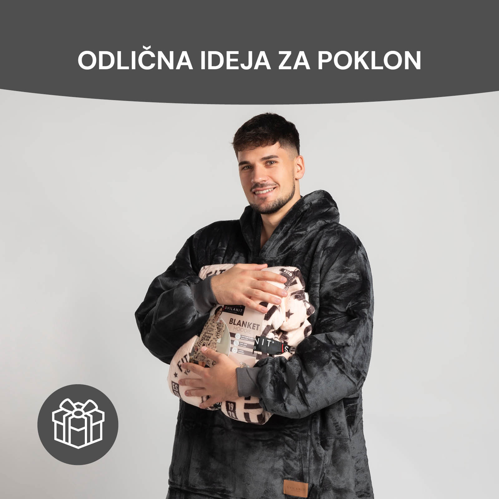 Hoodie deka za odrasle Svilanit, siva + Poklon čarape - Vitapur